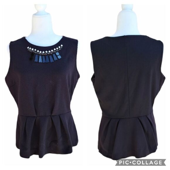 Worthington Peplum Embellished Black Top Size L - Picture 2 of 14